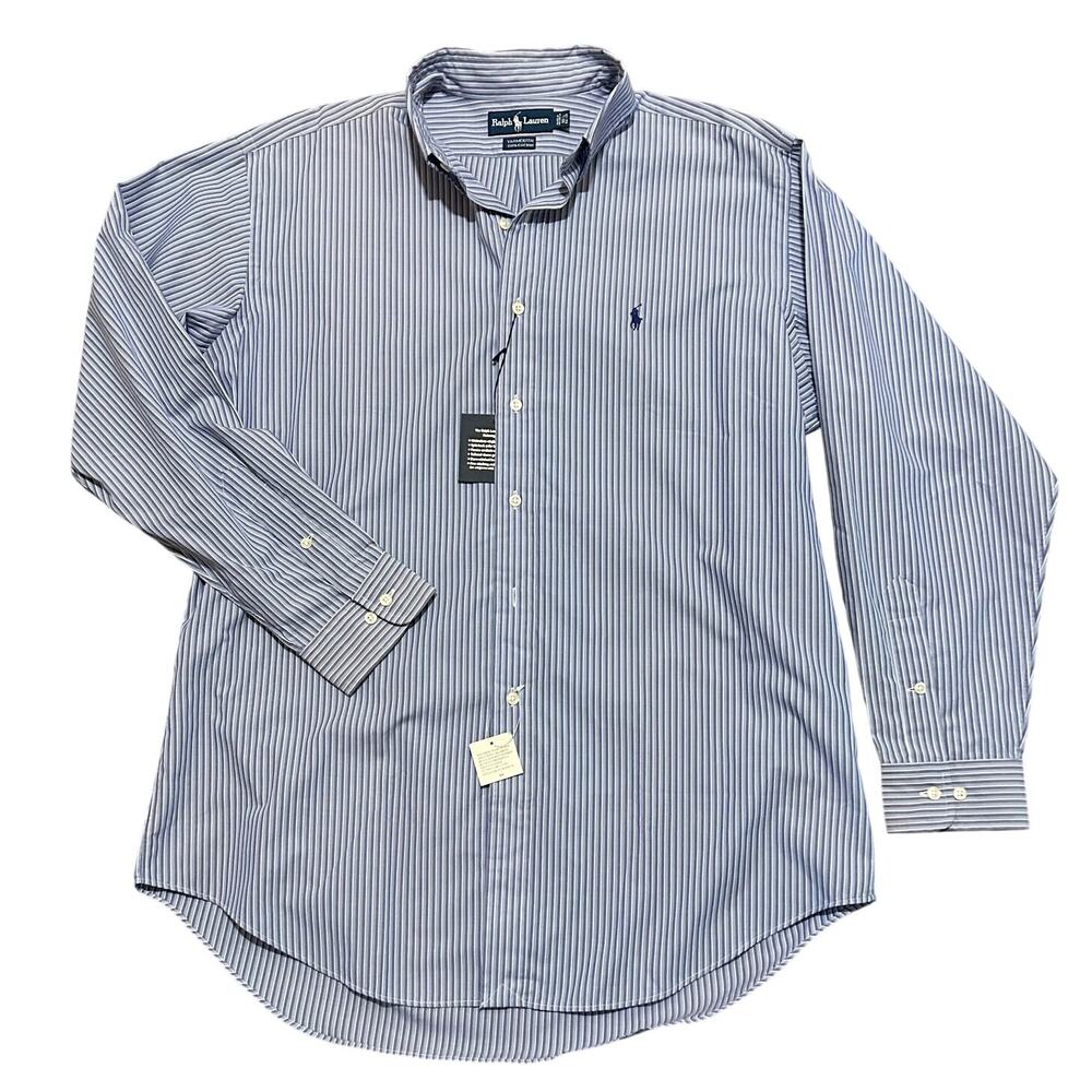 Ralph Lauren New Yarmouth 16.5 34/35 Blue White Stripe 100% Cotton Shirt